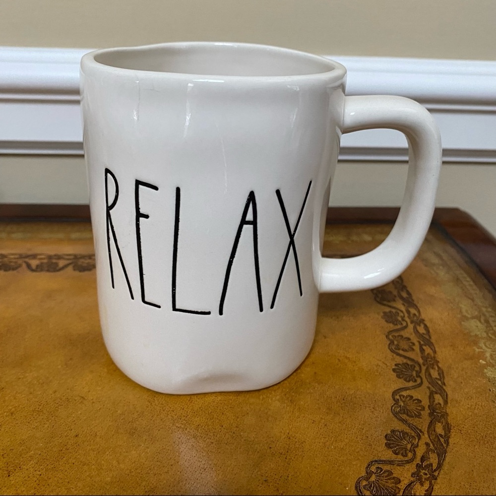 RAE DUNN RELAX Ceramic Coffee Tea Mug Black Large Letters NEW